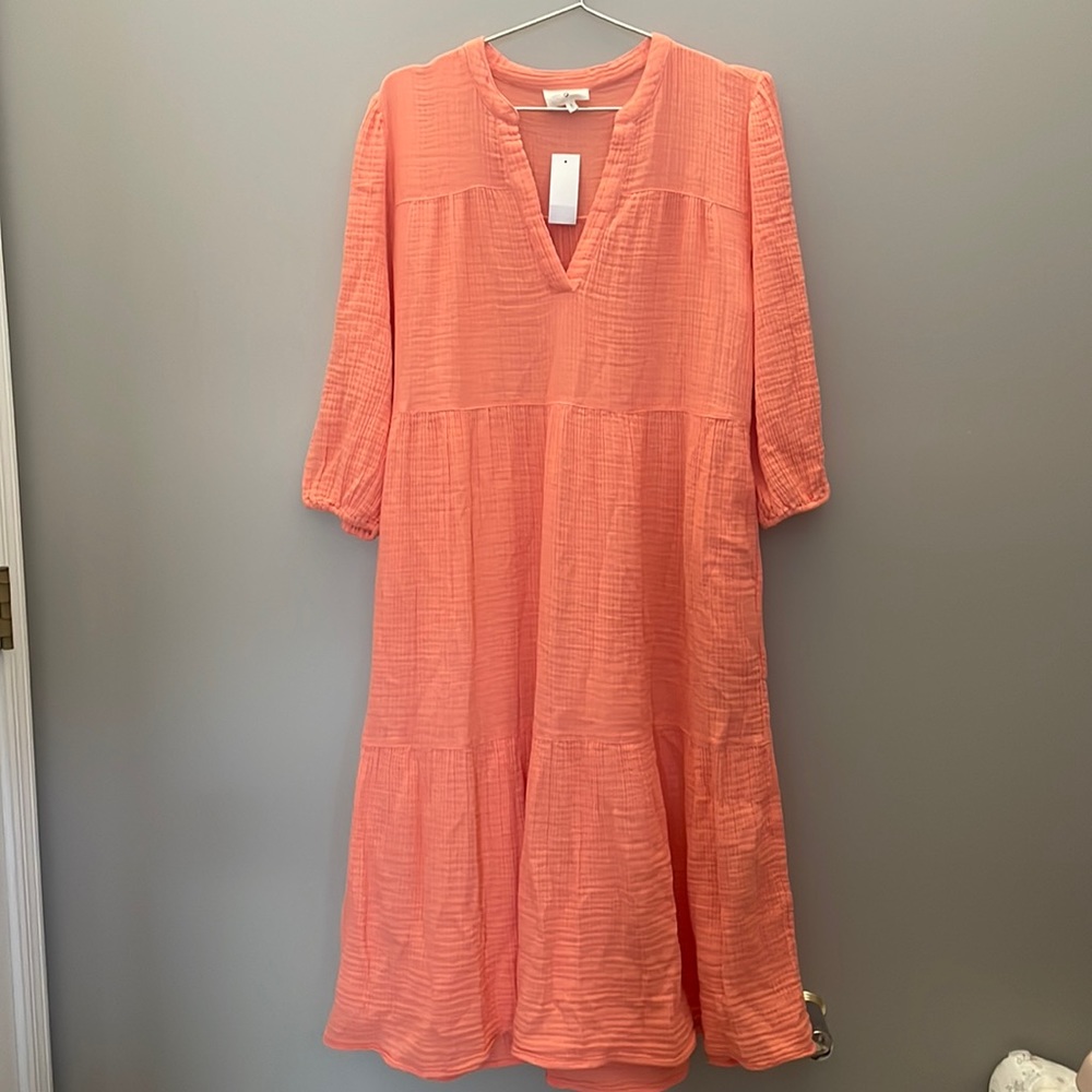 NWT Lou & Grey Tiered Triple Cloth Gauze Cotton Midi Dress (Loft)